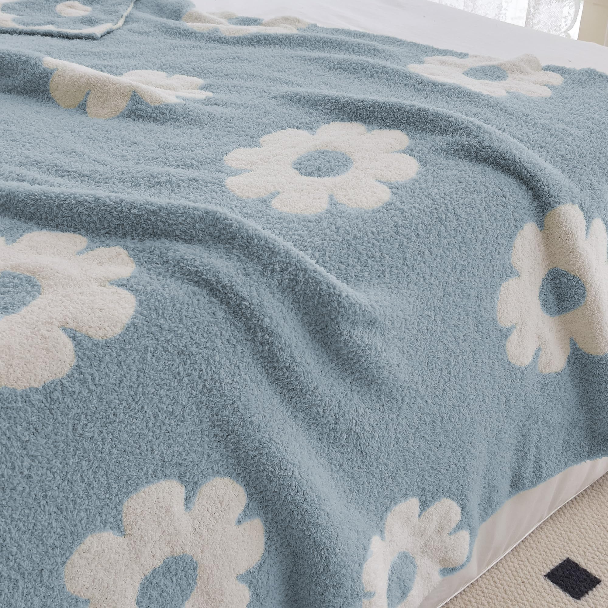 Manta de punto floral con flores de margarita Manta de - Imagen 7