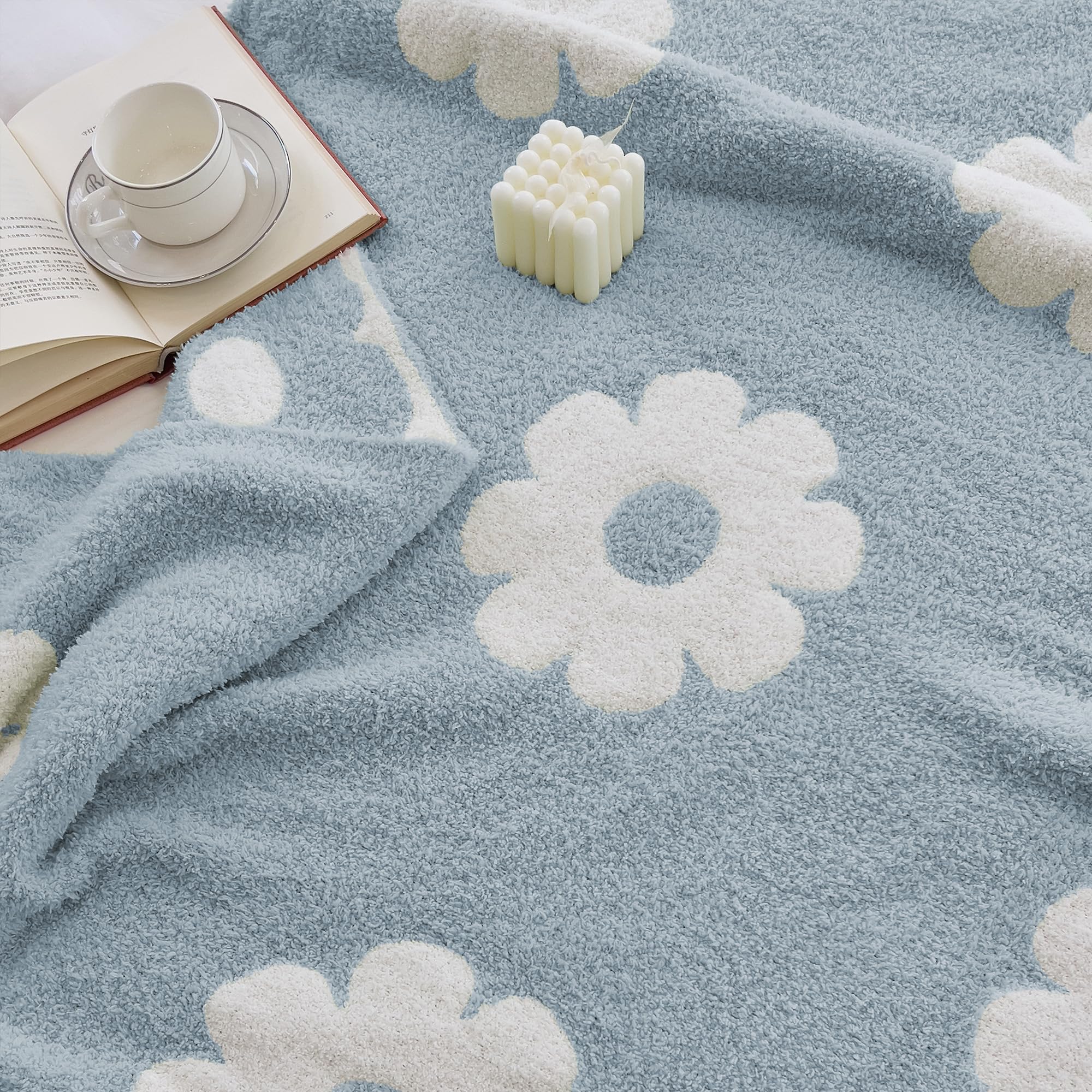 Manta de punto floral con flores de margarita Manta de - Imagen 3