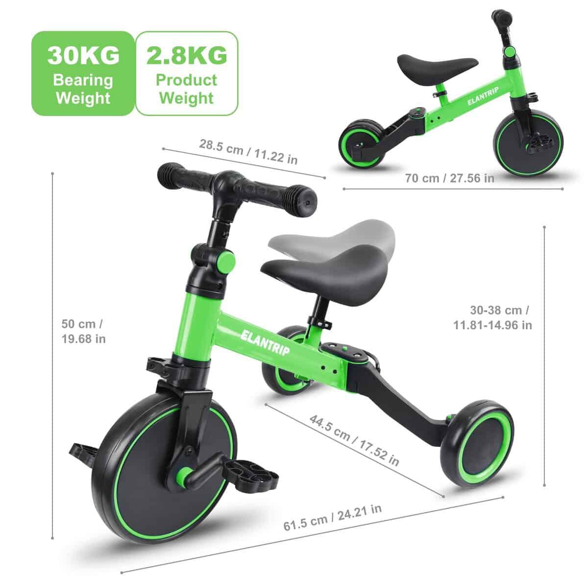 Bicicleta de Equilibrio 5 en 1 Elantrip para -Verde - Imagen 6