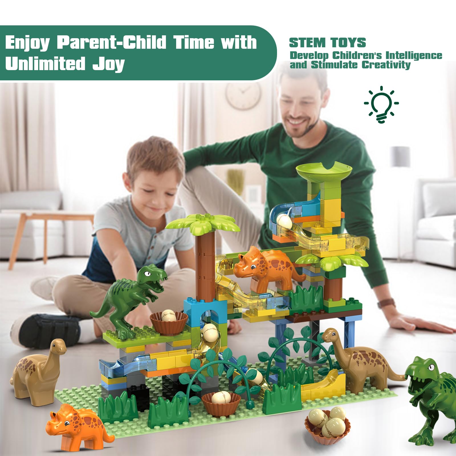 Dinosaur Marble Runs for Kids 4-8 Building Blocks/125Pcs - Imagen 7