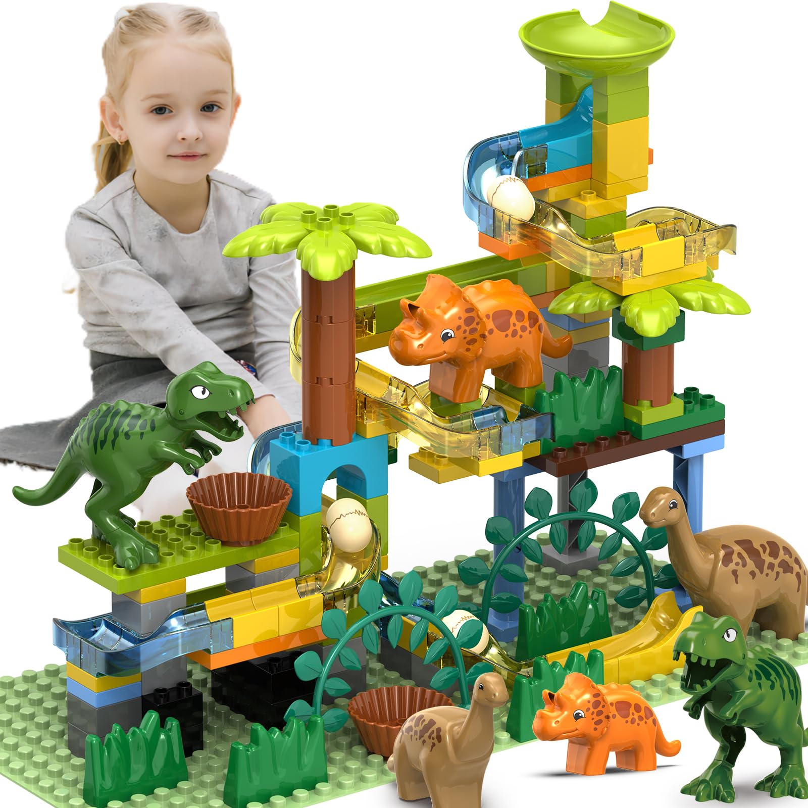 Dinosaur Marble Runs for Kids 4-8 Building Blocks/125Pcs