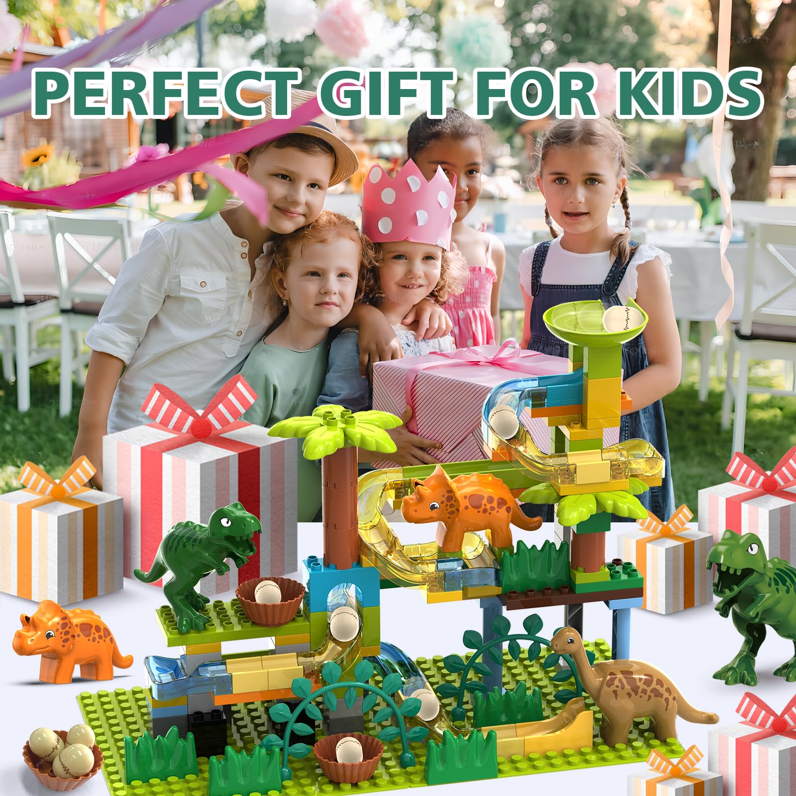 Dinosaur Marble Runs for Kids 4-8 Building Blocks/125Pcs - Imagen 8