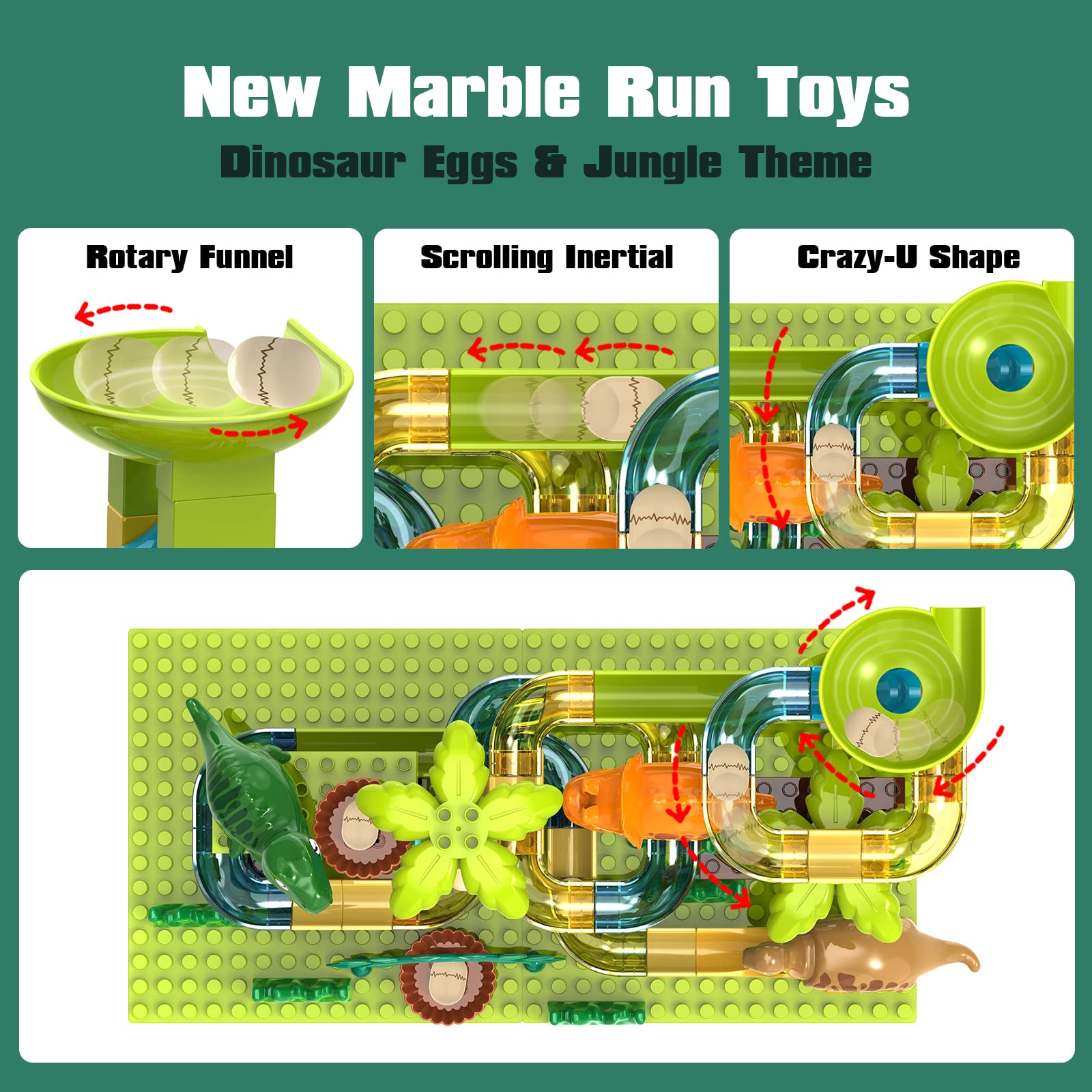 Dinosaur Marble Runs for Kids 4-8 Building Blocks/125Pcs - Imagen 3