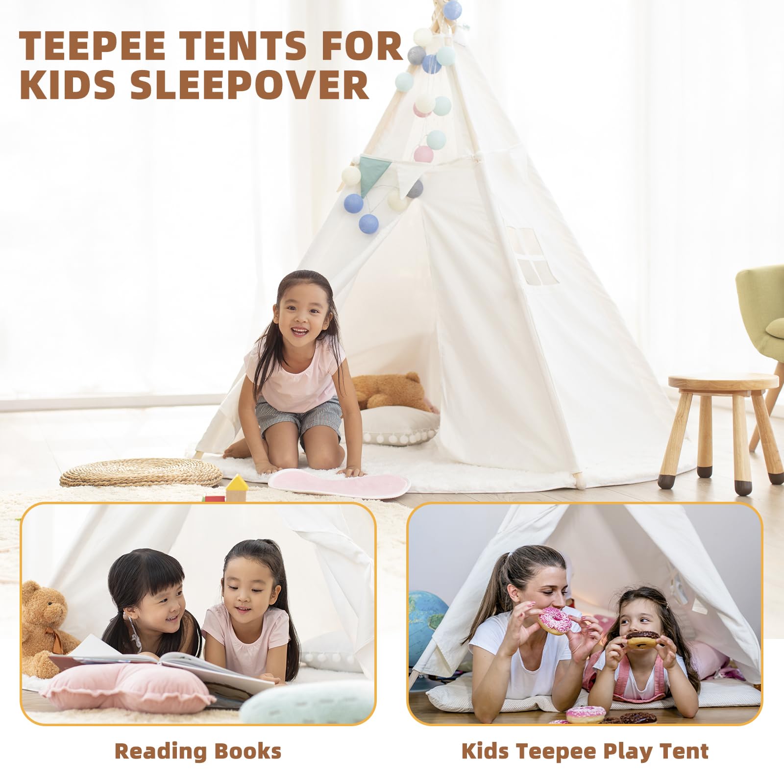 6 PCS Tienda de Campaña para Niños Teepee, Tienda Boho - Imagen 8