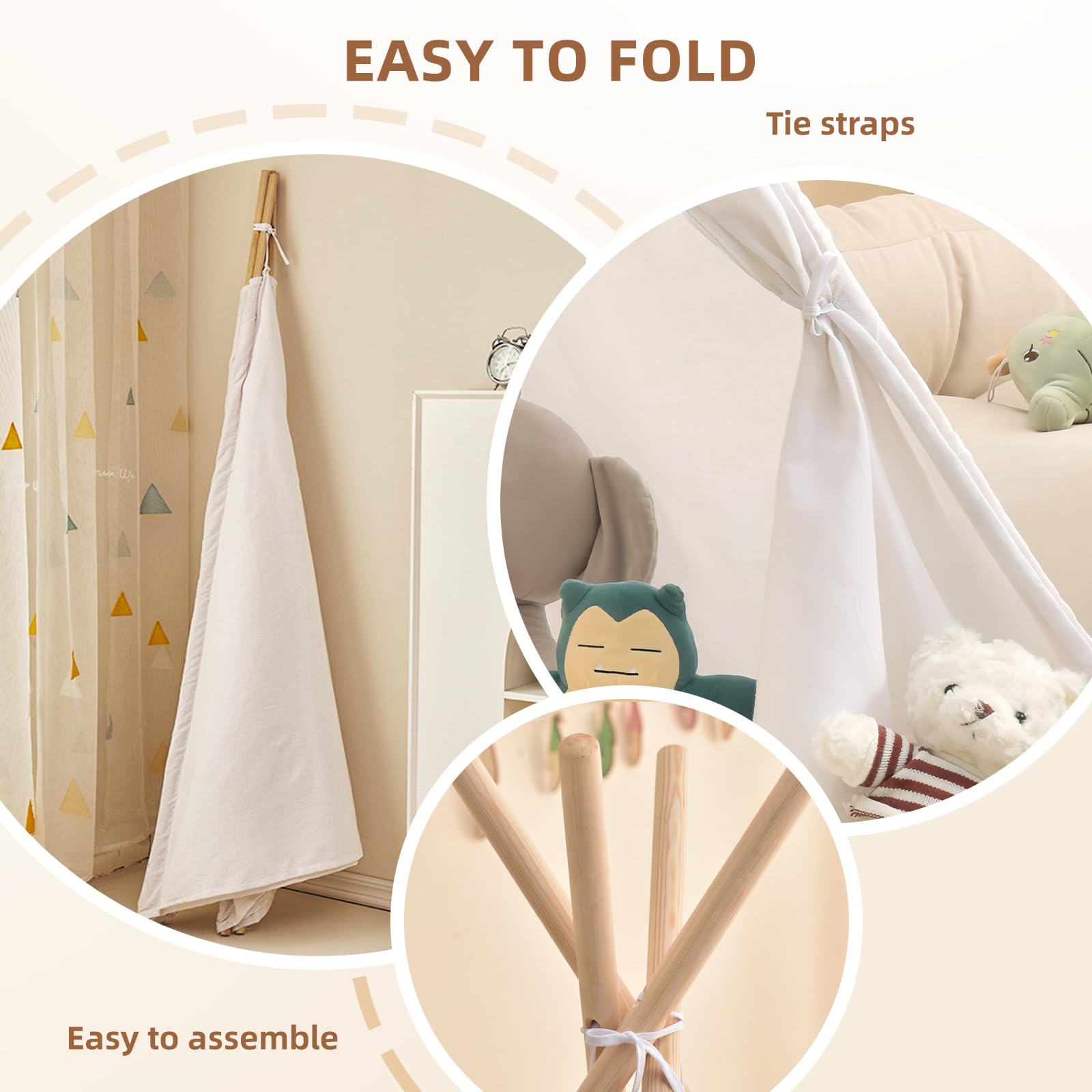 6 PCS Tienda de Campaña para Niños Teepee, Tienda Boho - Imagen 6