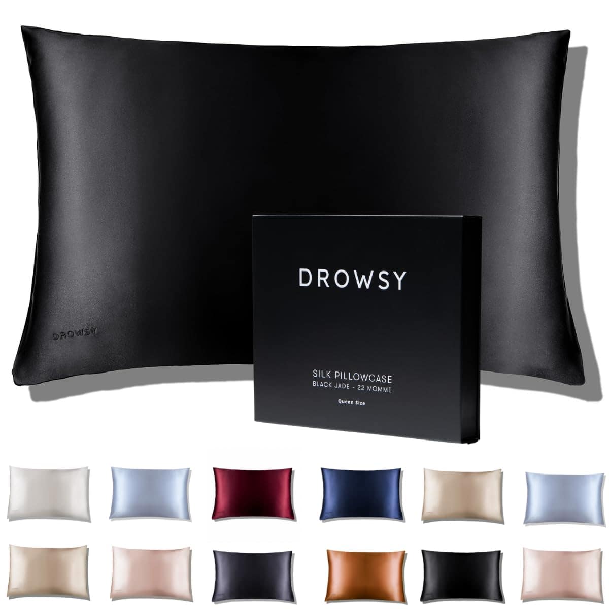 Funda de Almohada de Seda Drowsy - 100% Seda -Negro Jade