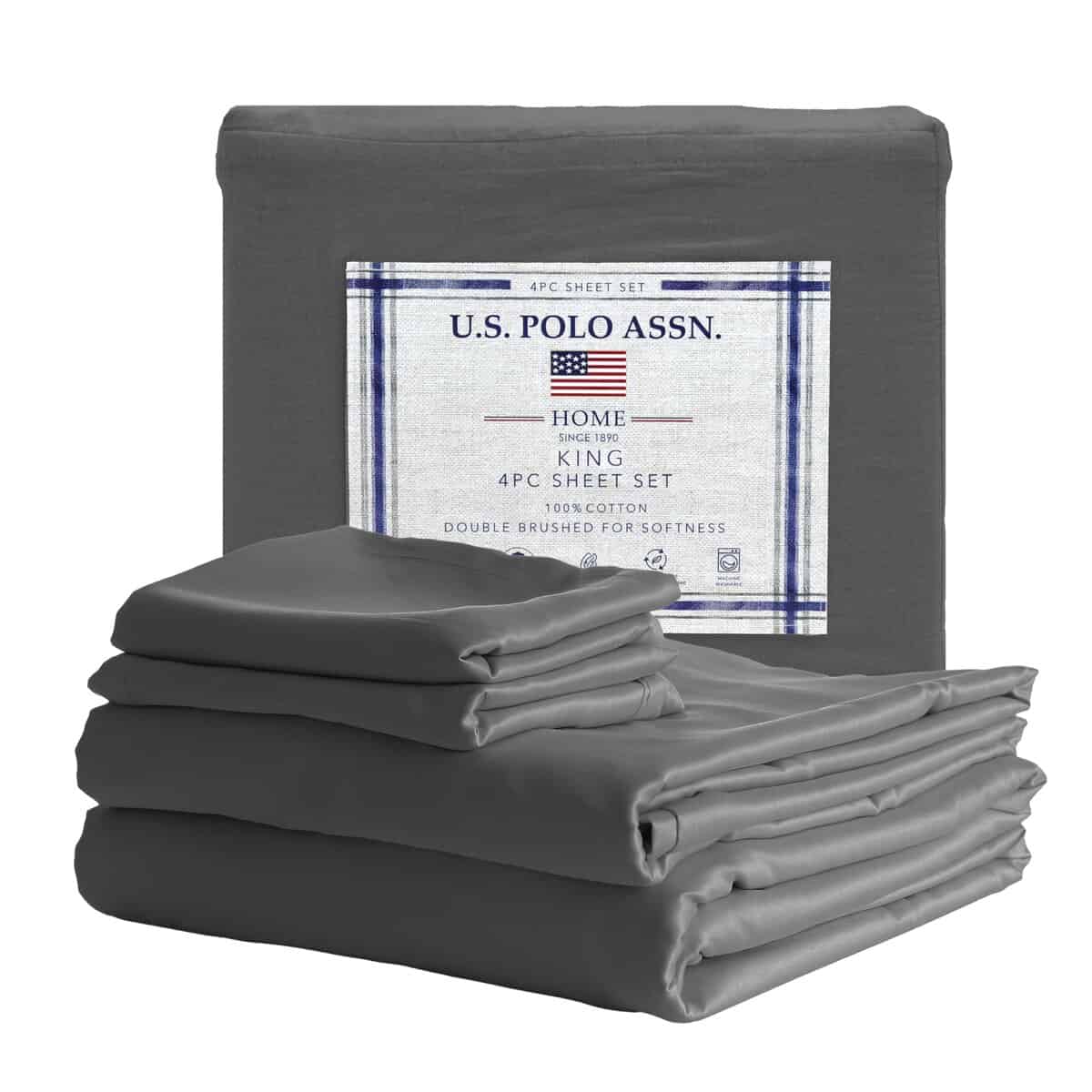 Juego de sábanas de algodón 100% U.S. Polo Assn. de 4
