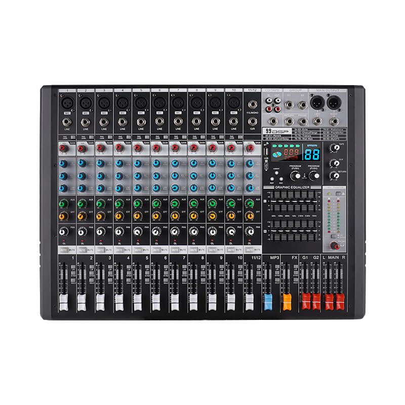 Doslnlya EX12 Mezclador de 12 Canales con Bluetooth y 99