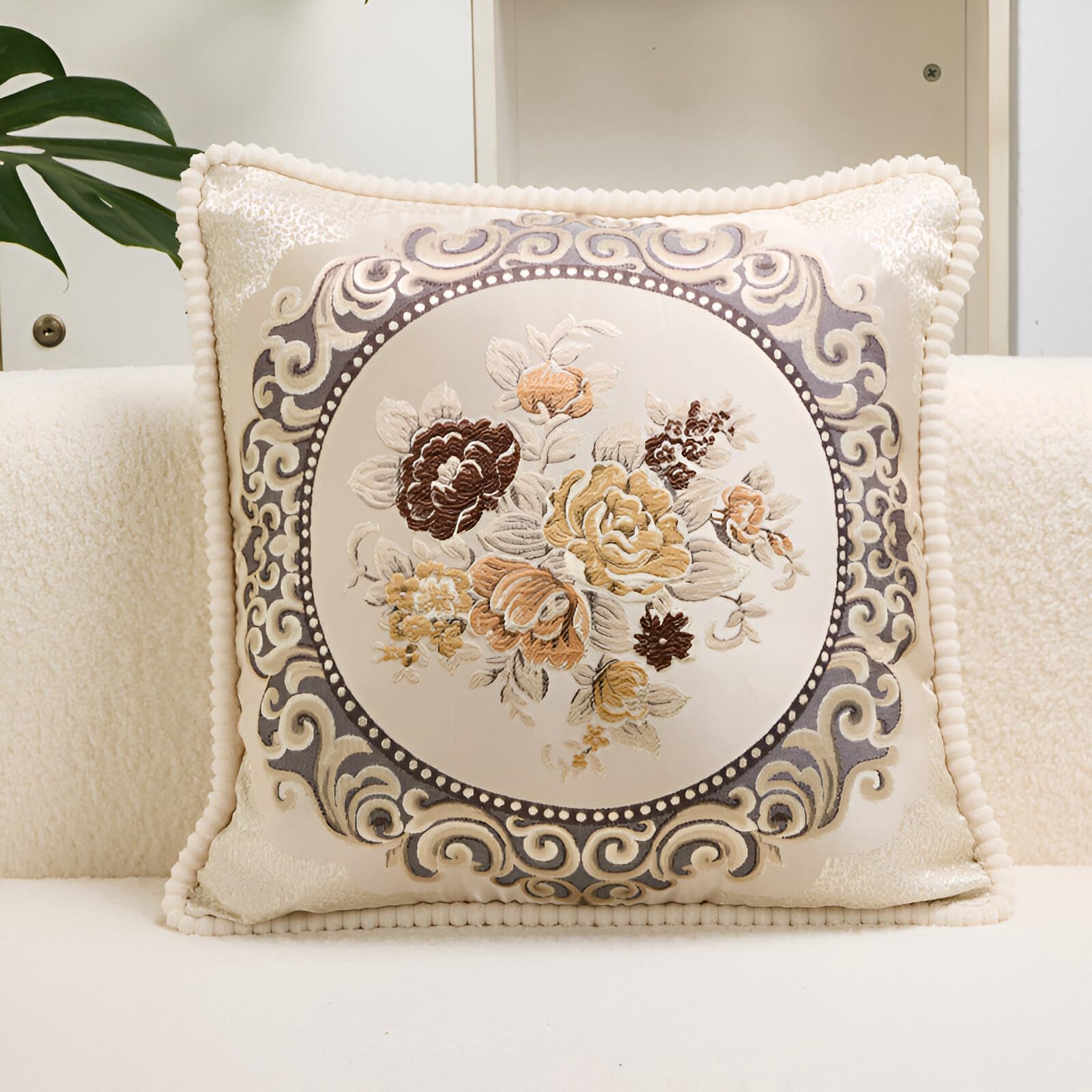 2 Fundas de Almohada Decorativas Europeas -Café Crema Beige