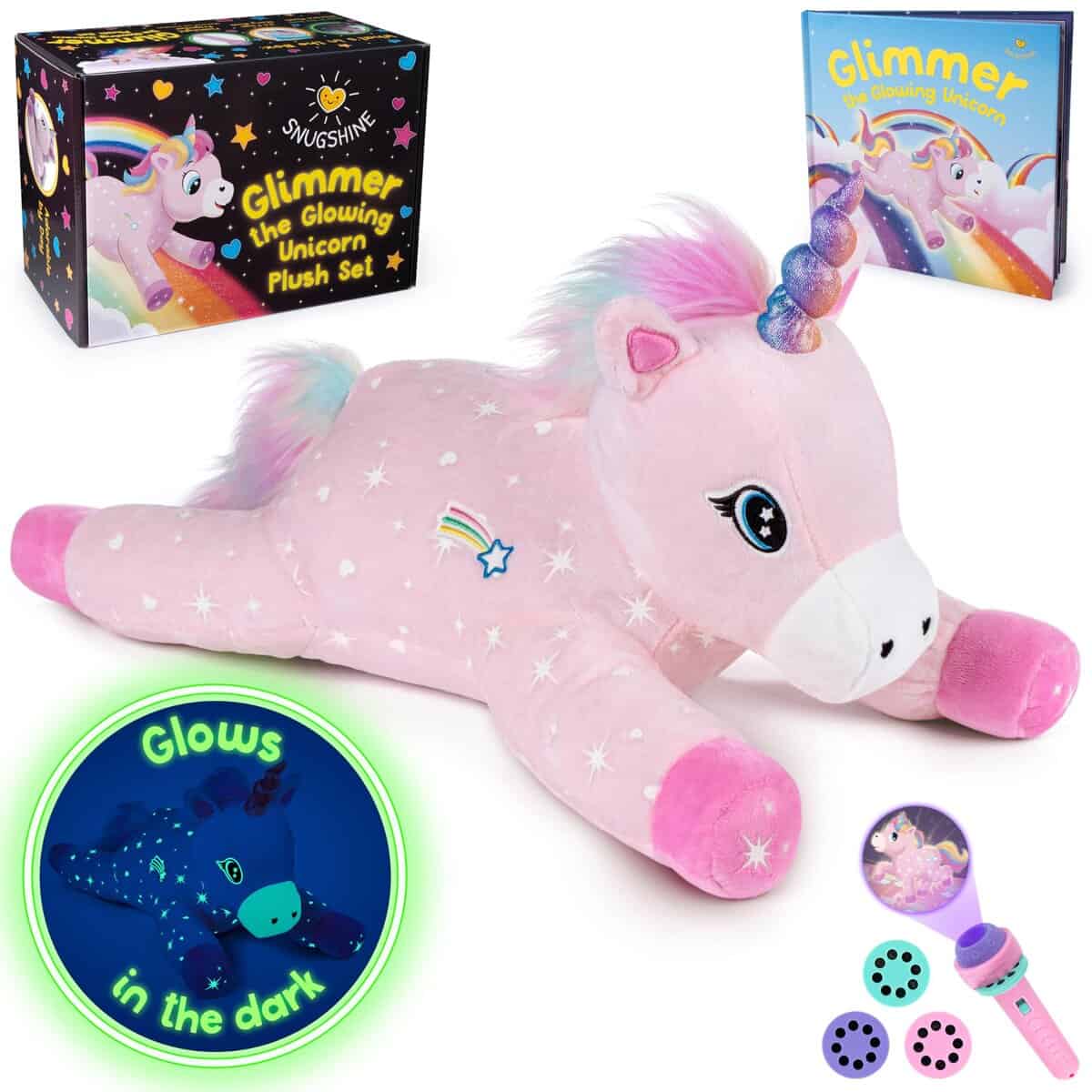 Conjunto de Peluche de Unicornio Glow in The Dark con Libro
