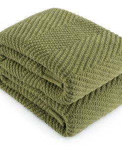 Manta de Punto Tejida para Cama 60"X80", Verde Oliva Mantas