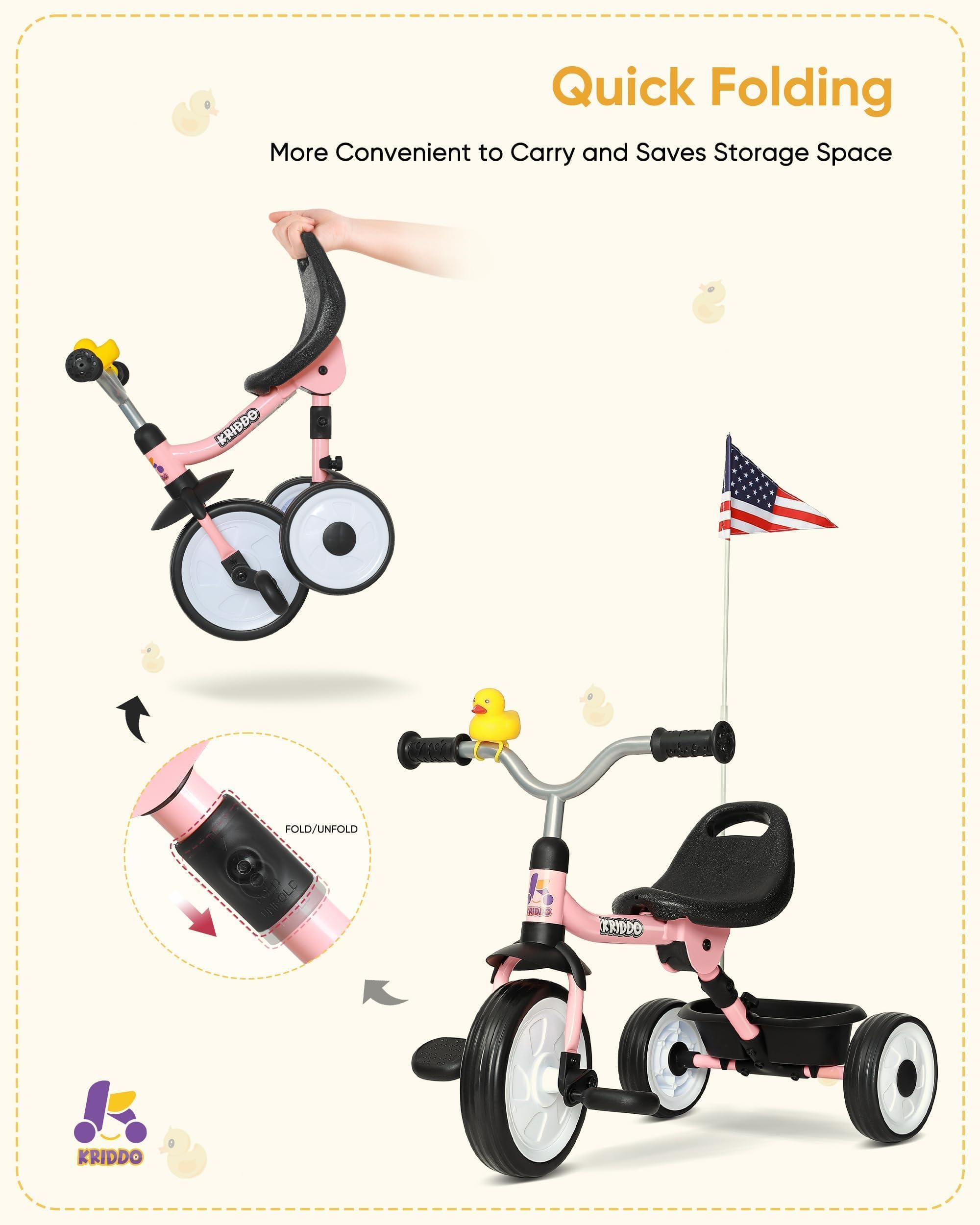 Triciclo para Niños KRIDDO de 18 Meses a 3 -Rosa - Imagen 4