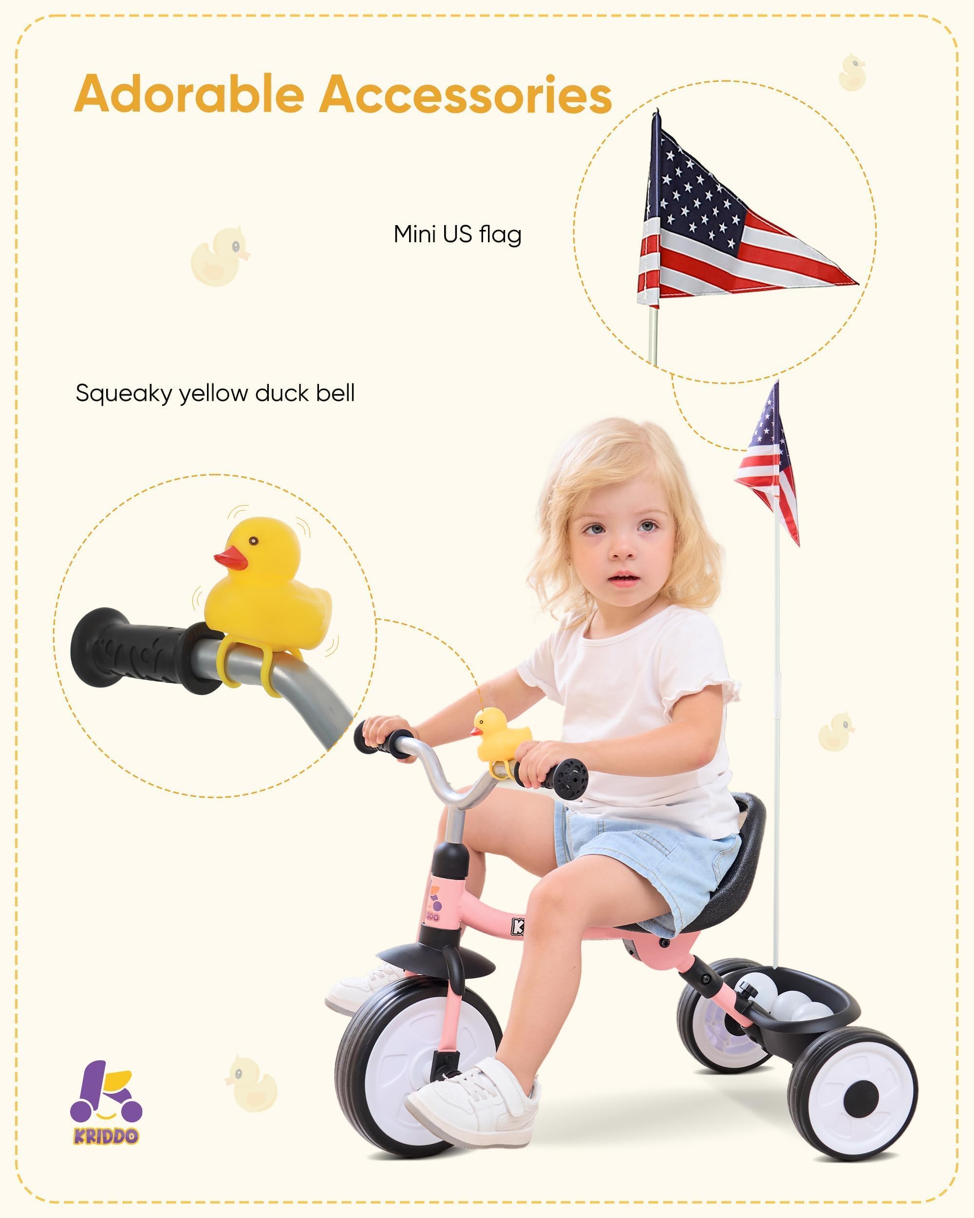 Triciclo para Niños KRIDDO de 18 Meses a 3 -Rosa - Imagen 6