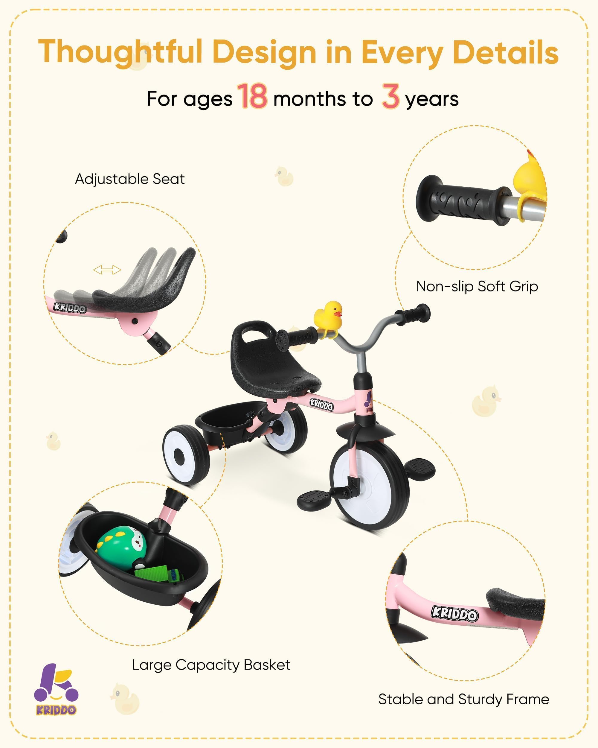Triciclo para Niños KRIDDO de 18 Meses a 3 -Rosa - Imagen 5