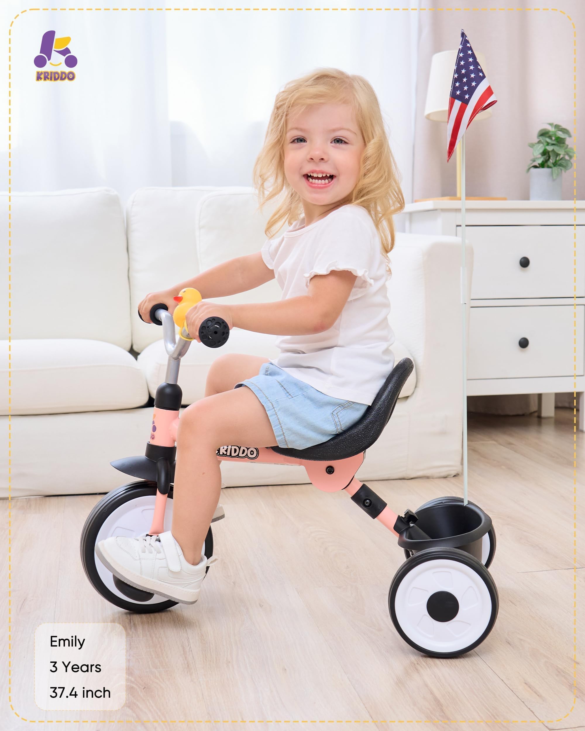Triciclo para Niños KRIDDO de 18 Meses a 3 -Rosa - Imagen 3