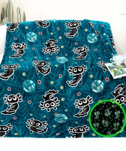 Manta de Axolote que Brilla en la Oscuridad de Felpa Suave