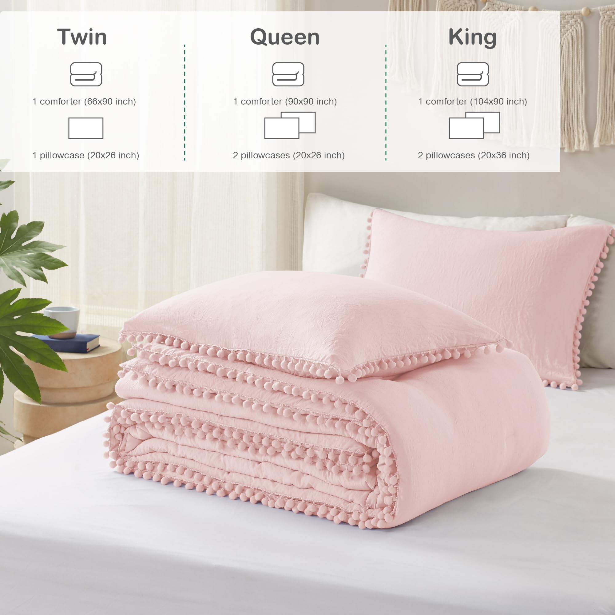 Juego de edredón Codi Rosa Queen - Ropa de cama boho con - Imagen 8