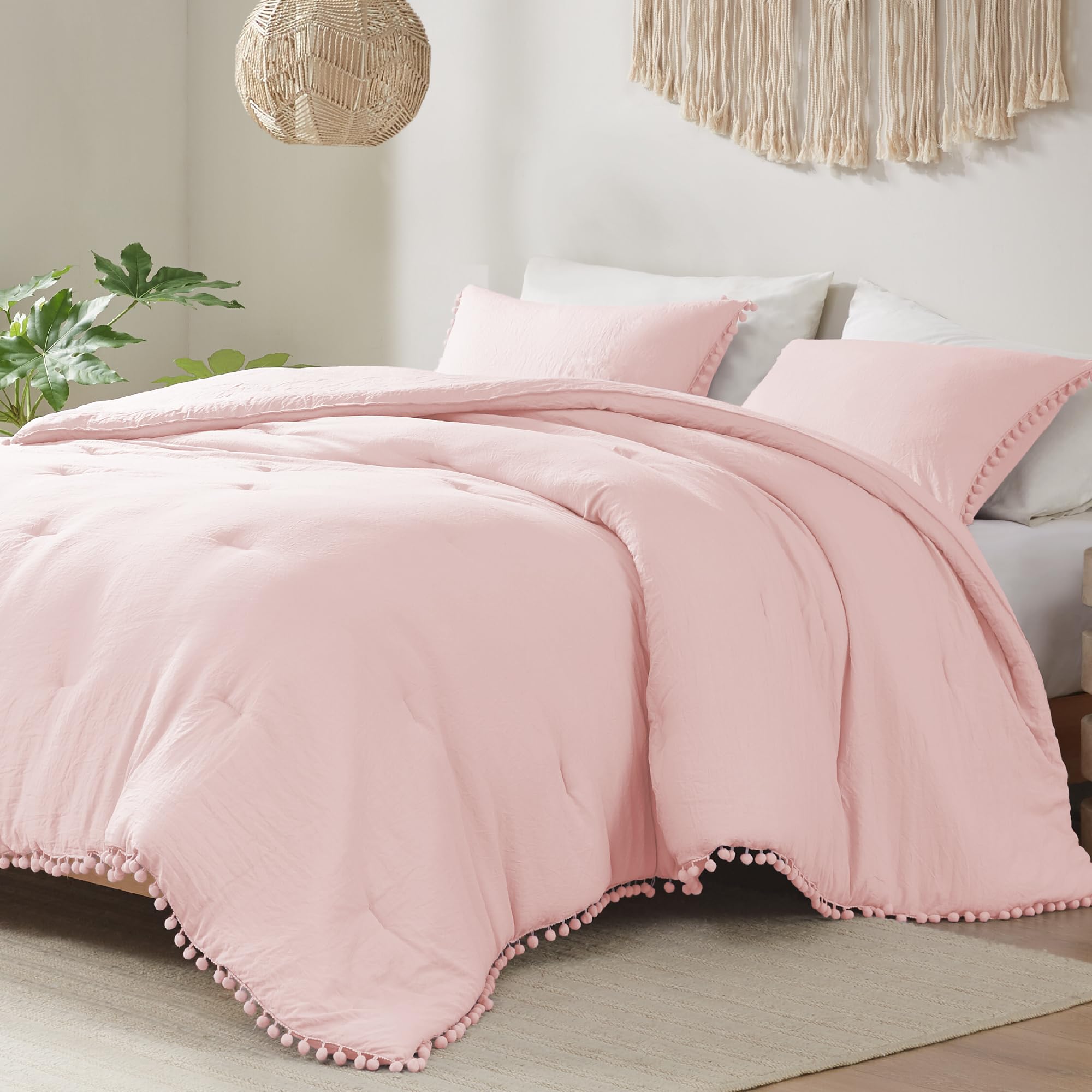 Juego de edredón Codi Rosa Queen - Ropa de cama boho con - Imagen 4