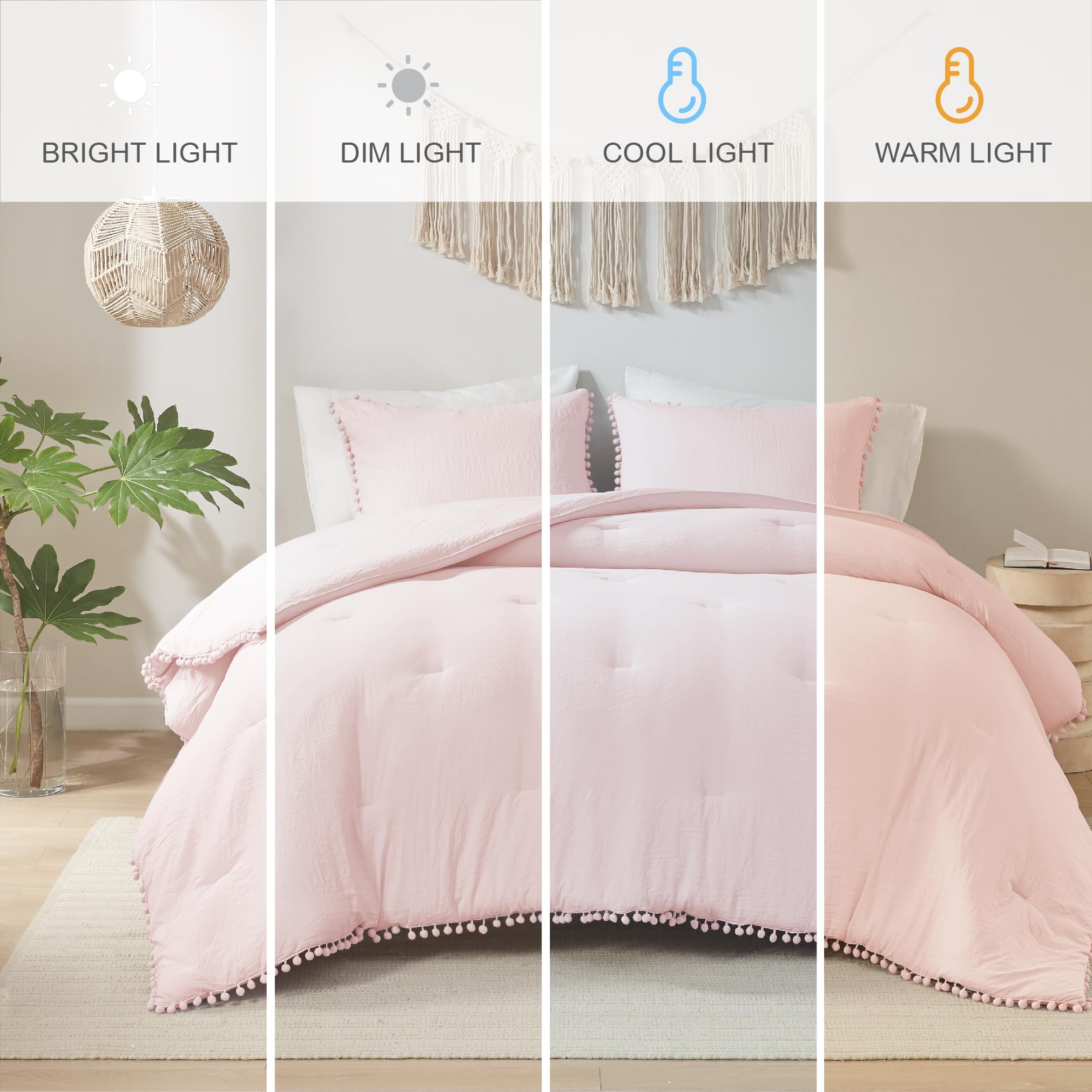 Juego de edredón Codi Rosa Queen - Ropa de cama boho con - Imagen 3