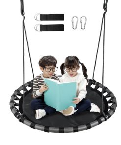 Columpio Redondo de Árbol de 43 pulgadas Negro para Niños,