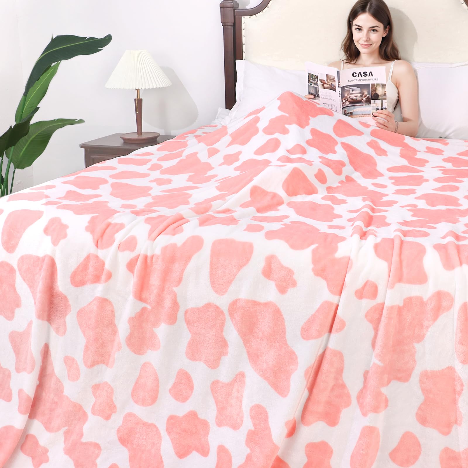 Manta de cama queen 90x90 pulgadas rosa claro ligera Manta