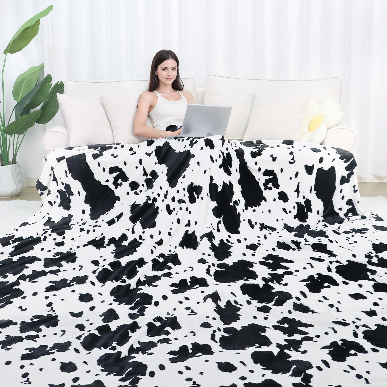 Manta de cama king size de microfibra con estampado de vaca