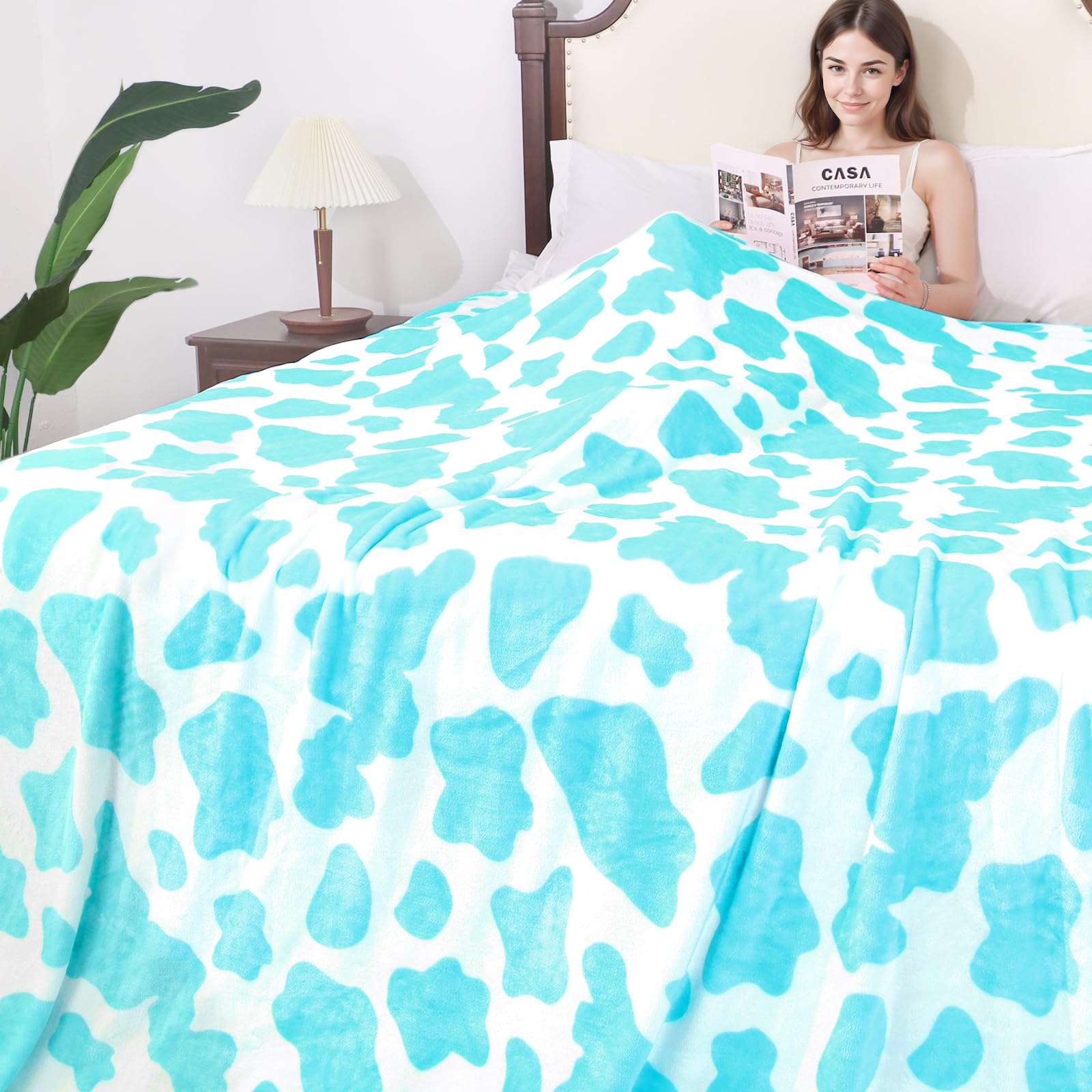 Manta de Felpa con Estampado de Vaca Azul Cielo Tamaño