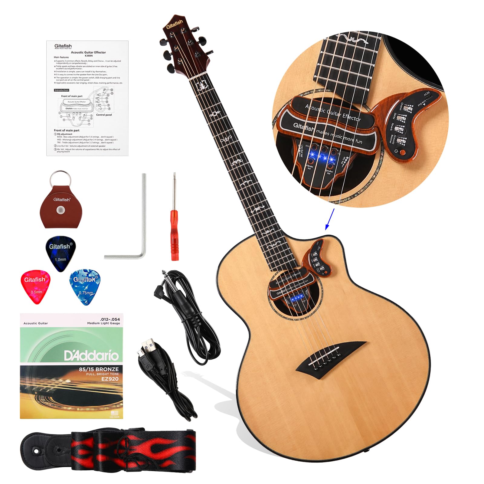 Guitarra Acústica Folk Gitafish con Efecto Incorporado para