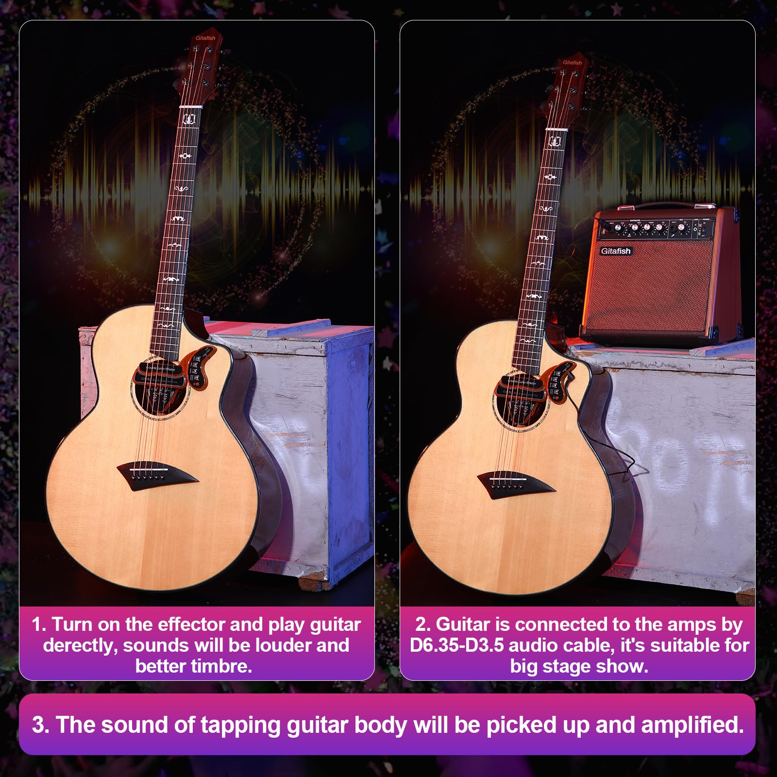 Guitarra Acústica Folk Gitafish con Efecto Incorporado para - Imagen 6