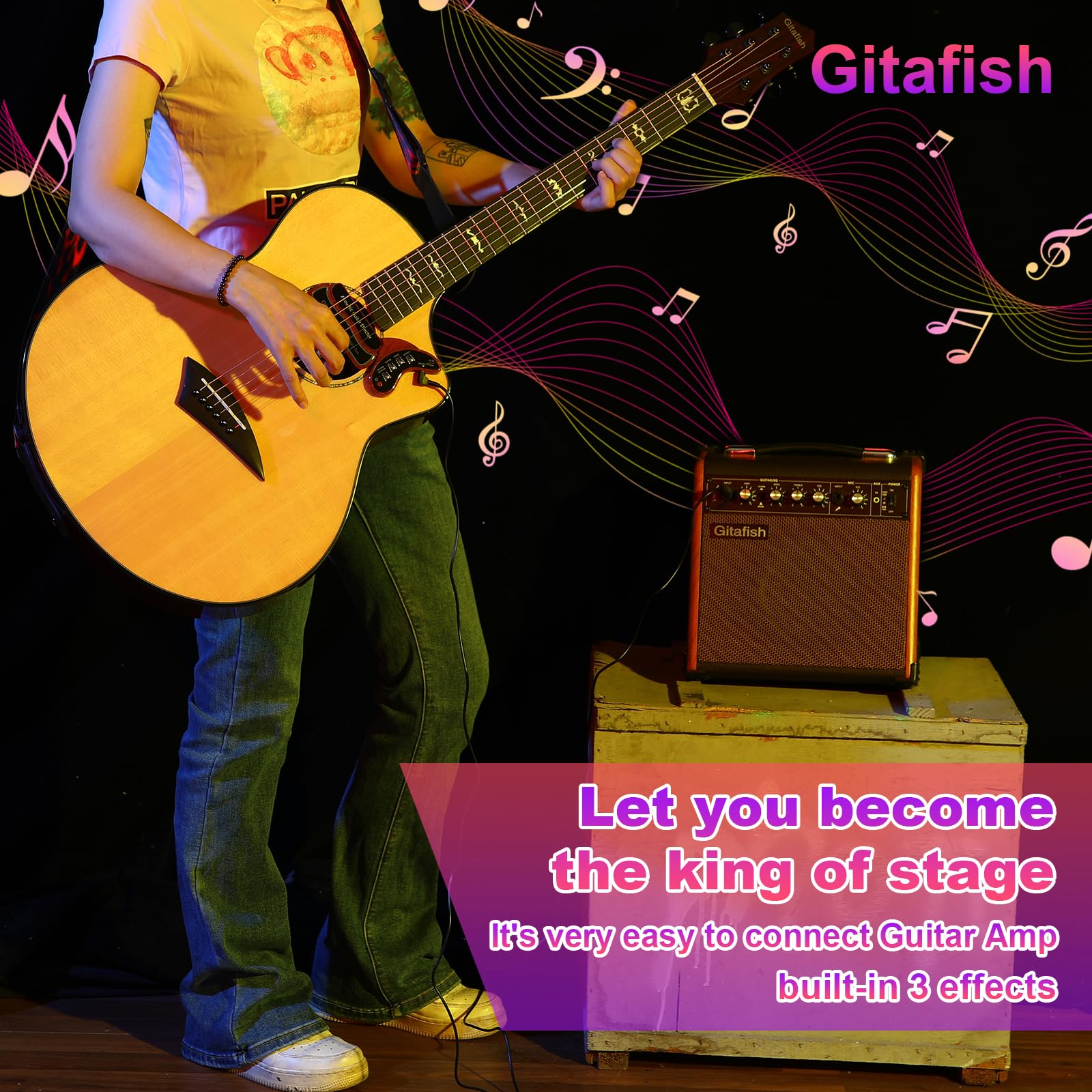 Guitarra Acústica Folk Gitafish con Efecto Incorporado para - Imagen 7