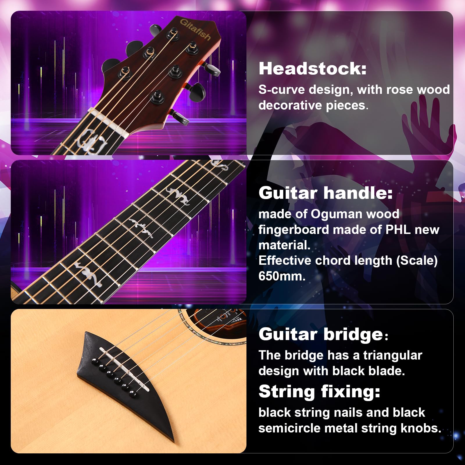 Guitarra Acústica Folk Gitafish con Efecto Incorporado para - Imagen 4