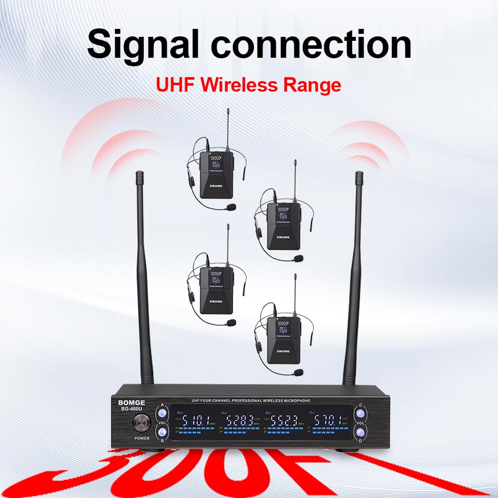Sistema de Micrófono Inalámbrico UHF de 4 Canales BOMGE con - Imagen 4