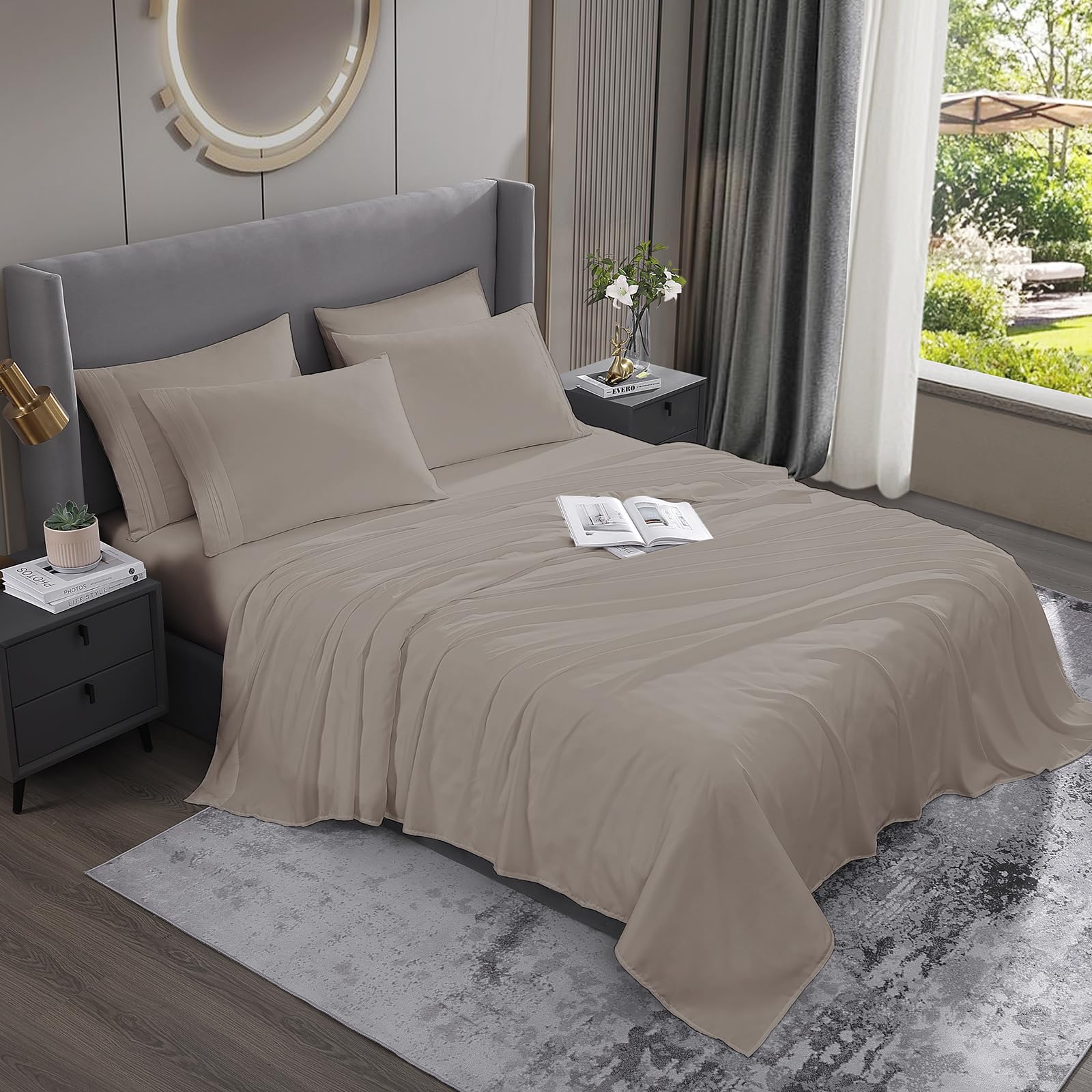 Juego de Sábanas Queen DAYIH - Sábanas Color Khaki Queen de