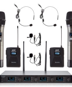 Sistema de Micrófono Inalámbrico de 4 Canales UHF con 2