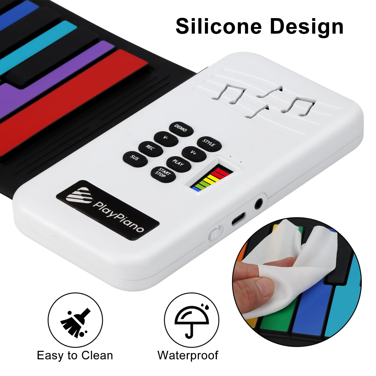 Piano de 49 Teclas, Teclado Portátil Digital Plegable, - Imagen 3