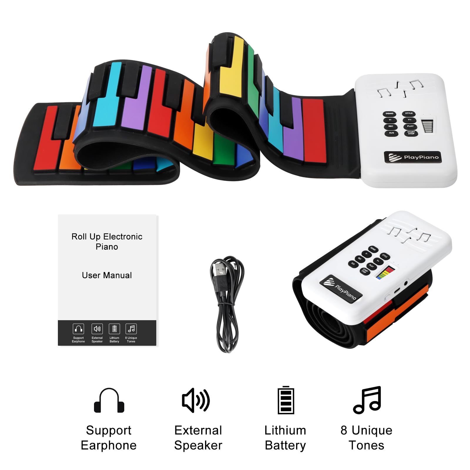 Piano de 49 Teclas, Teclado Portátil Digital Plegable, - Imagen 4