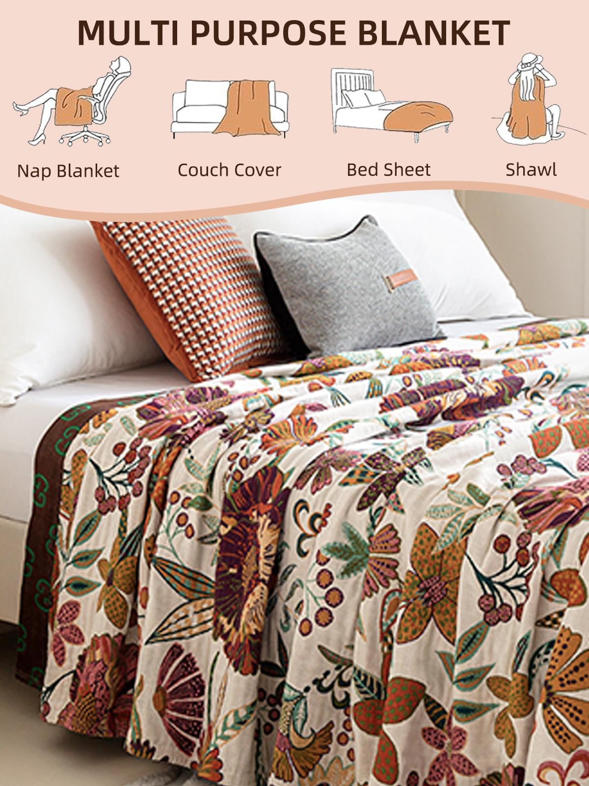 Manta de Lana de Algodón Orgánico Puro Boho Alociaga, Ultra - Imagen 7