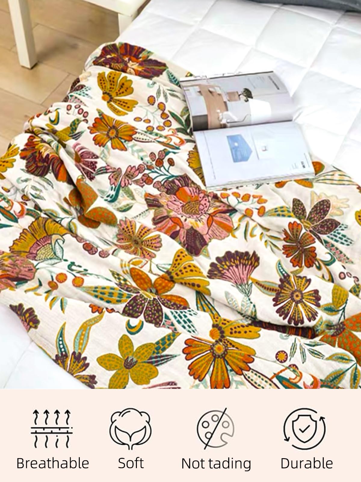 Manta de Lana de Algodón Orgánico Puro Boho Alociaga, Ultra - Imagen 3