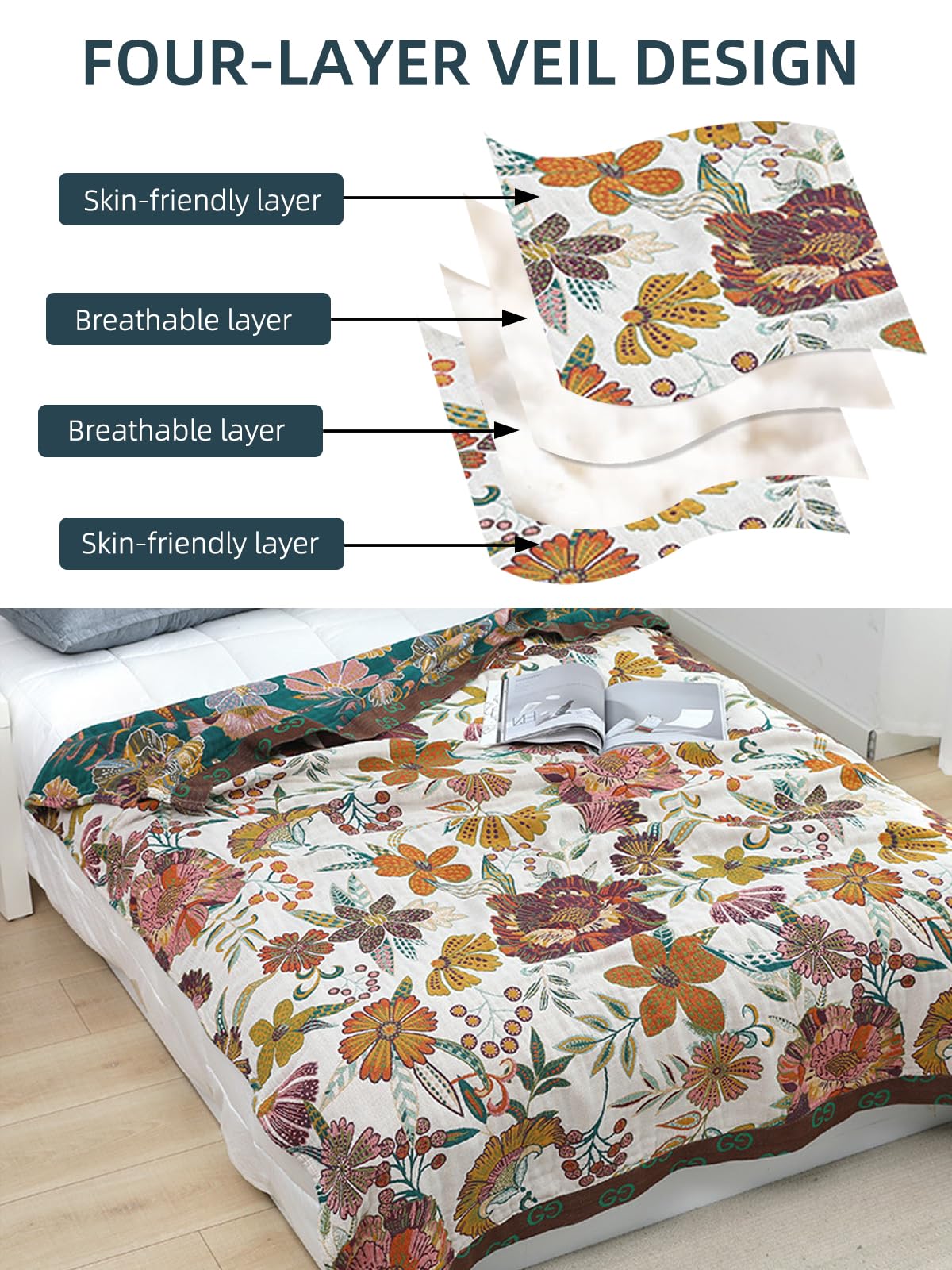 Manta de Lana de Algodón Orgánico Puro Boho Alociaga, Ultra - Imagen 6