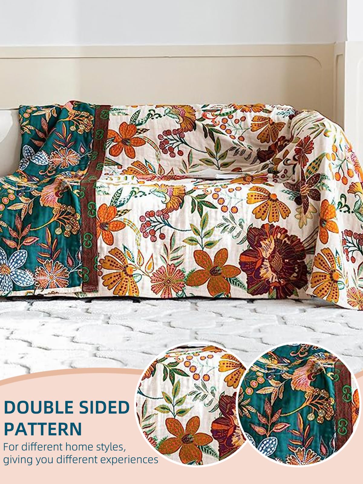 Manta de Lana de Algodón Orgánico Puro Boho Alociaga, Ultra - Imagen 4