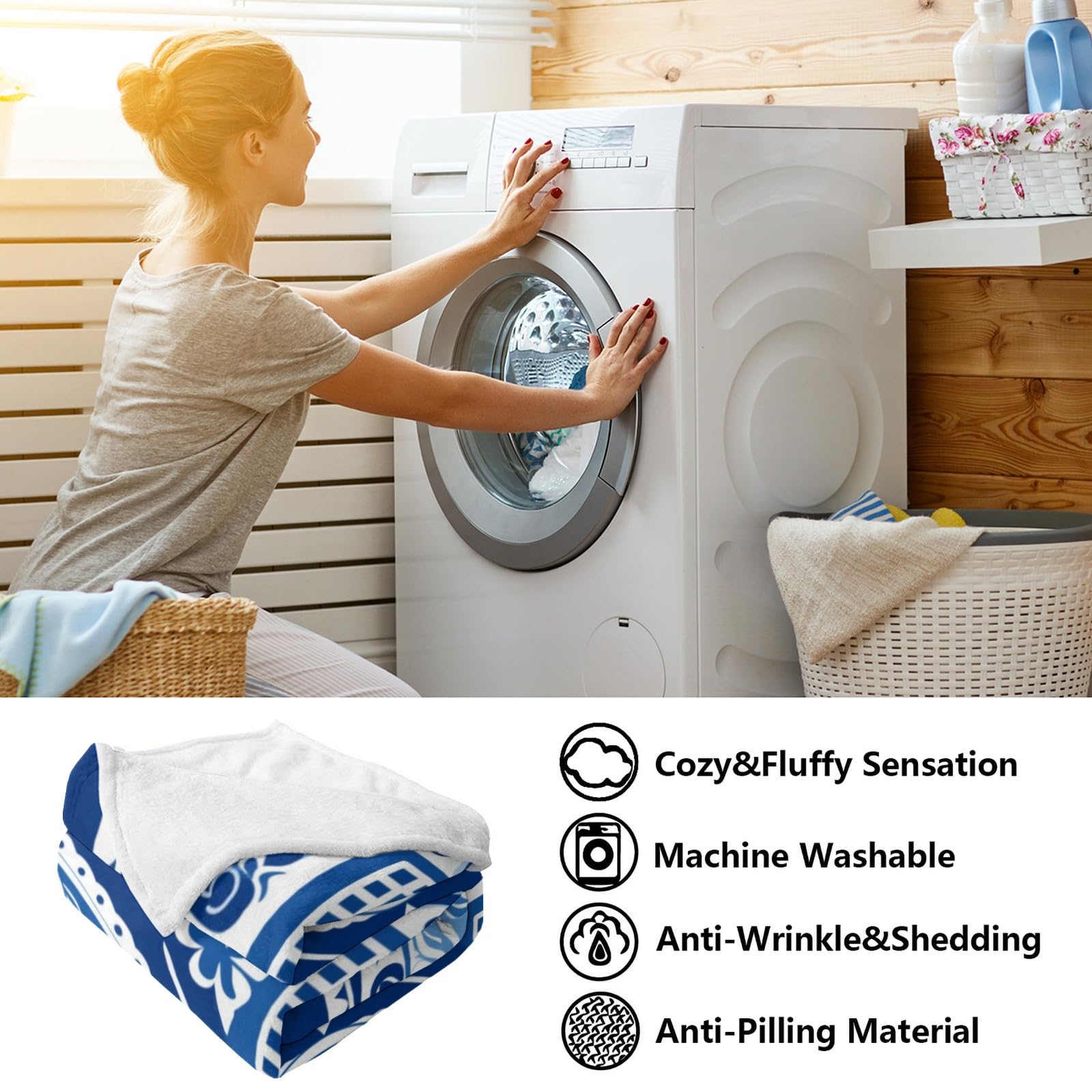 Manta de Franela PINKBAY Azul Blanco Porcelana 50�60in - Imagen 9