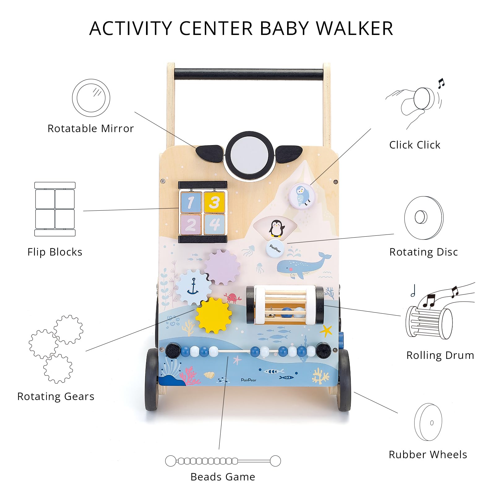 Andador de Madera PairPear para Bebés, Juguetes de Centro - Imagen 3