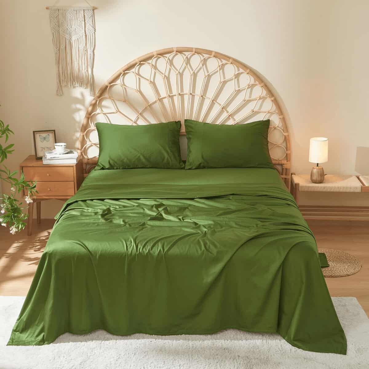 Juego de Sábanas 100% Algodón de Fibra Larga -Verde Bosque