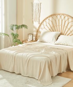 Juego de sábanas de algodón 100% de fibra larga -Neblina