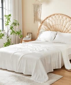 Juego de sábanas 100% algodón de fibra -Blanco