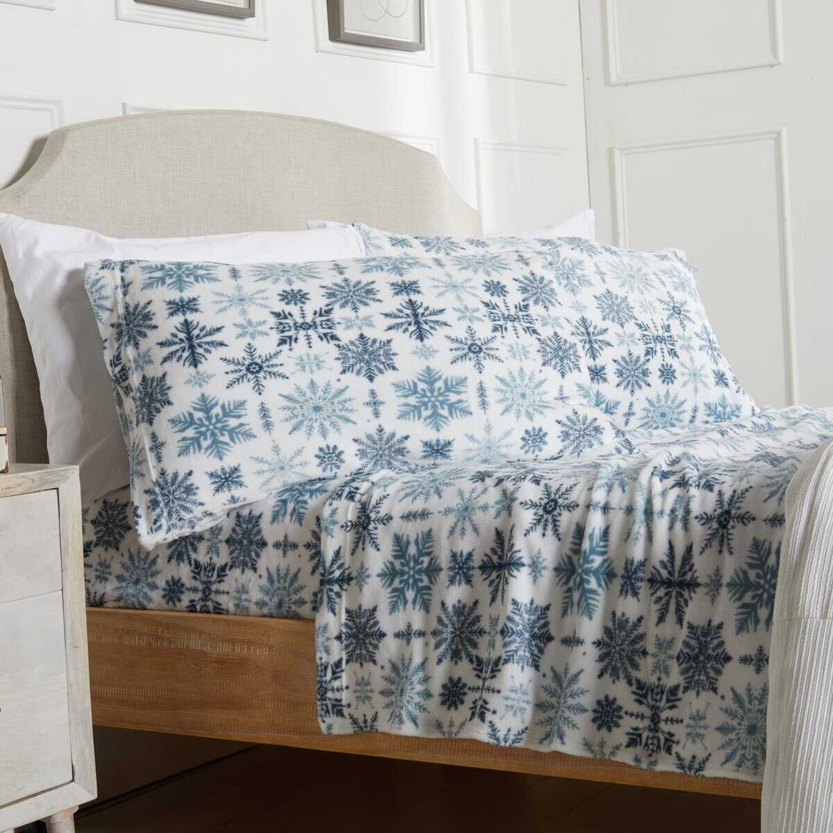 Juego de sábanas de microfleece ultra suave -Copos de nieve