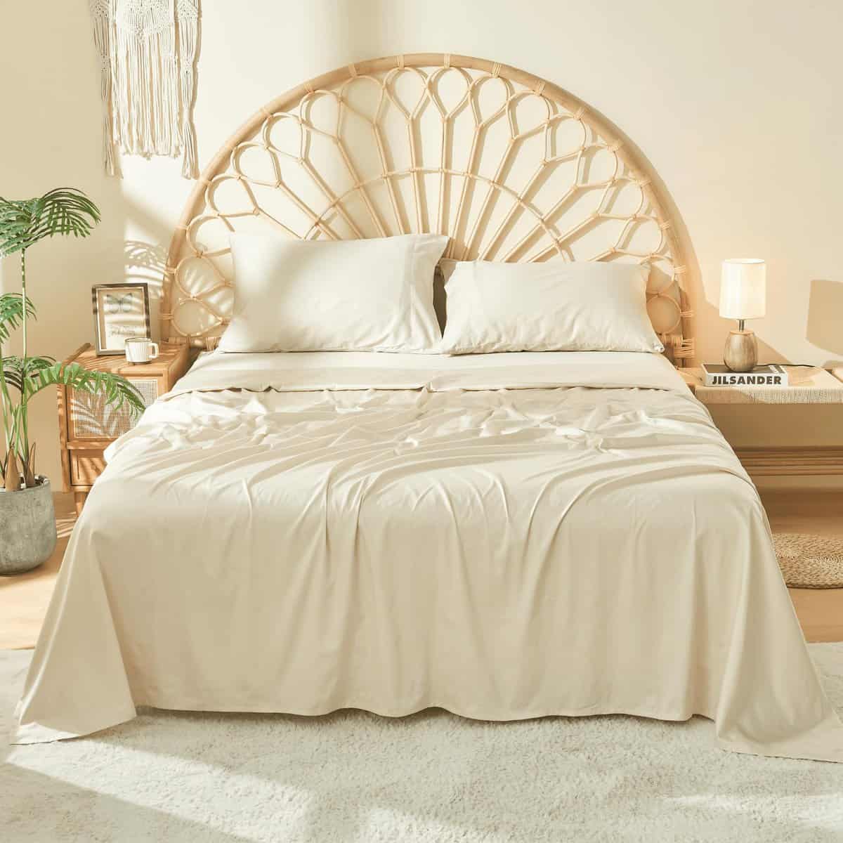 Juego de sábanas 100% algodón de fibra larga -Niebla