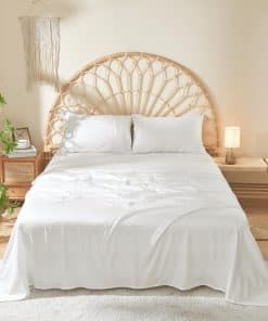 Juego de sábanas 100% algodón de fibra larga -Blanco