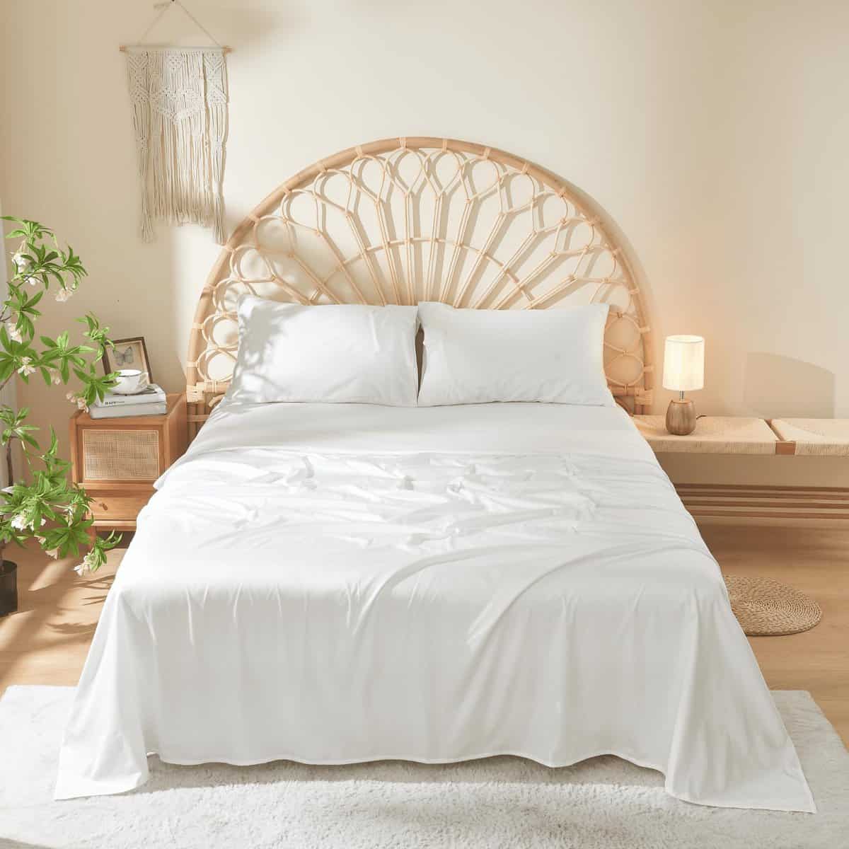 Juego de sábanas 100% algodón de fibra larga -Blanco