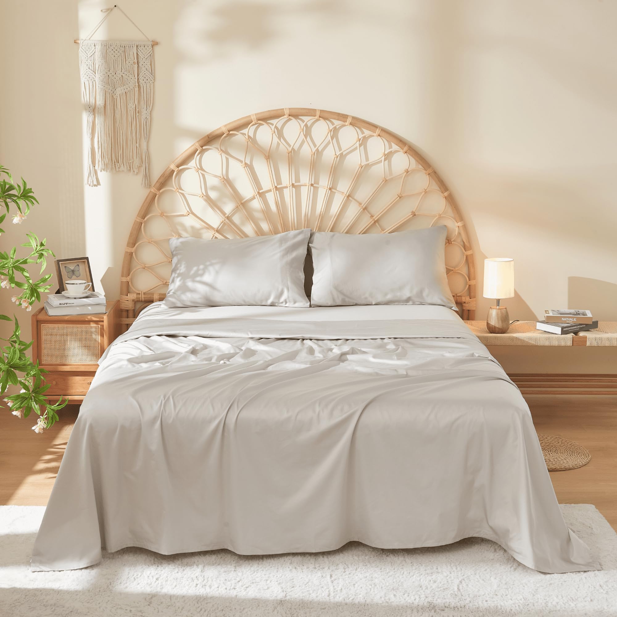 Juego de Sábanas de Algodón 100% DOZ, Suave Tejido de Satén